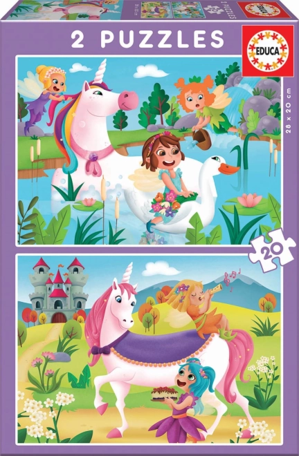 Puzzle EDUCA Unicornios y hadas 2×20 piezas