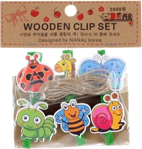 Clips de madera con animalitos, 6 uds.