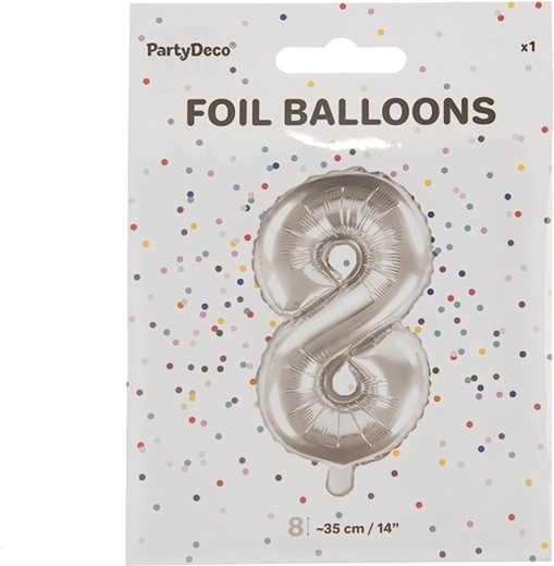 Globo de foil número 8 plateado 35 cm