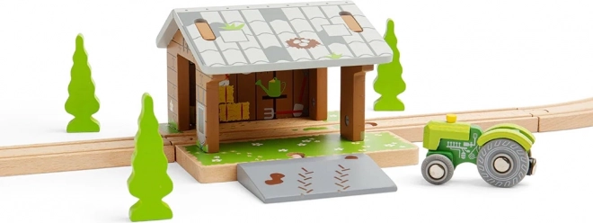 Bigjigs Rail granero de madera para vías