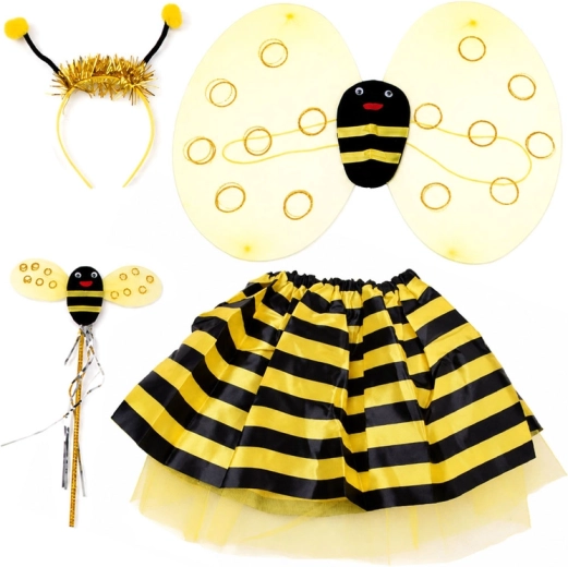 Disfraz de abeja para niña: alas, falda, diadema y varita mágica