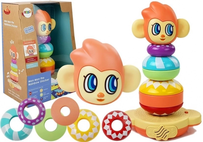 Pirámide apilable educativa con monito, sonidos y aprendizaje de números