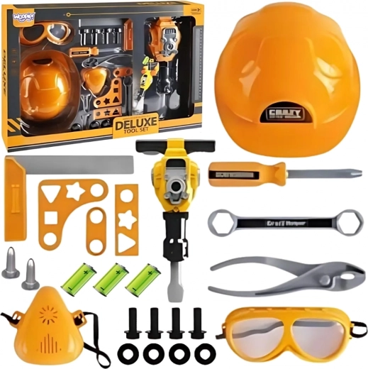 Woopie set de herramientas para pequeño manitas con gafas, casco y martillo neumático, 21 piezas