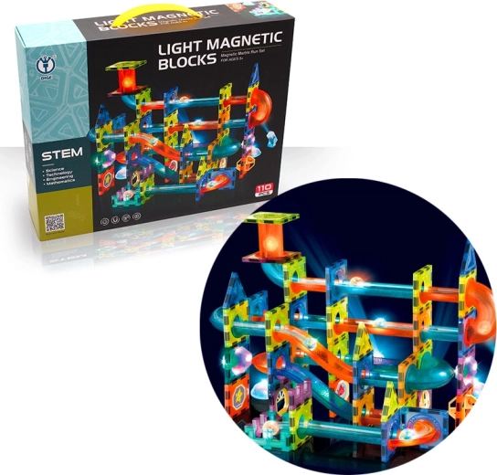Pista de canicas magnética luminosa – juego de construcción de 110 piezas