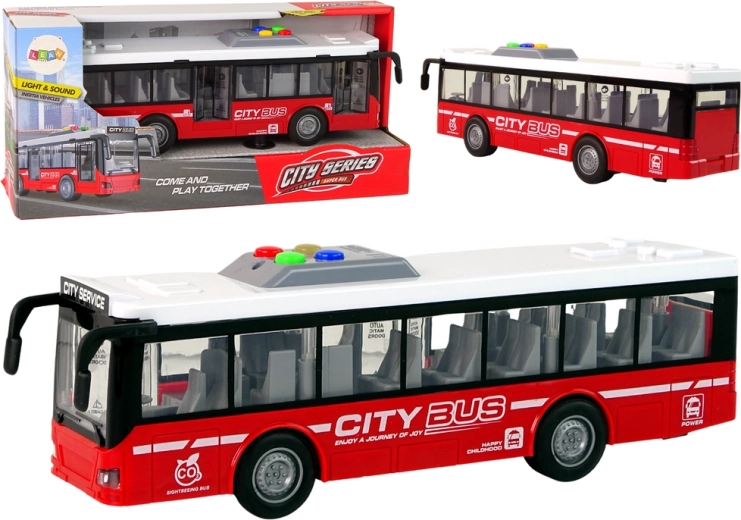 Autobús a pilas con motor de fricción con luces y sonidos 1:16 – Roja