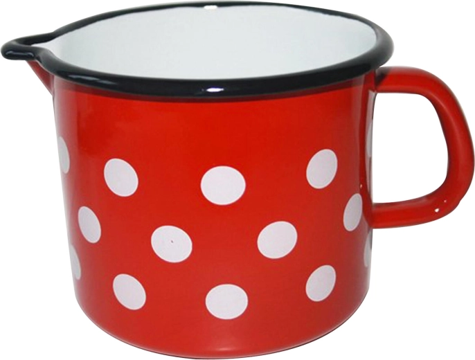 Taza esmaltada con pico vertedor Puntík, 1,2 l, roja