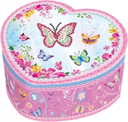 Joyero musical con forma de corazón y motivo de mariposas