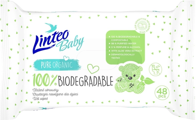 Toallitas húmedas infantiles Linteo Baby 100% biodegradables 48 uds
