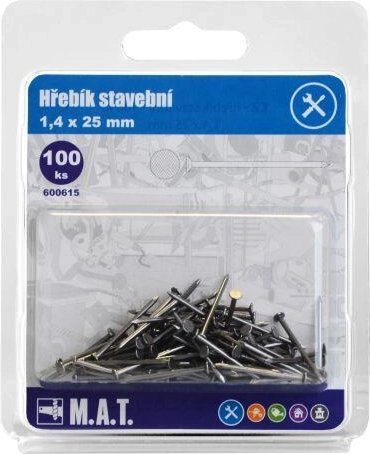 Clavos de construcción 25 × 1,4 mm, 100 uds