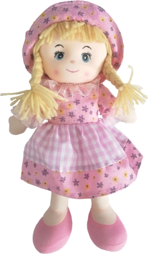 Muñeca de trapo de 30 cm con vestido rosa claro y gorrito