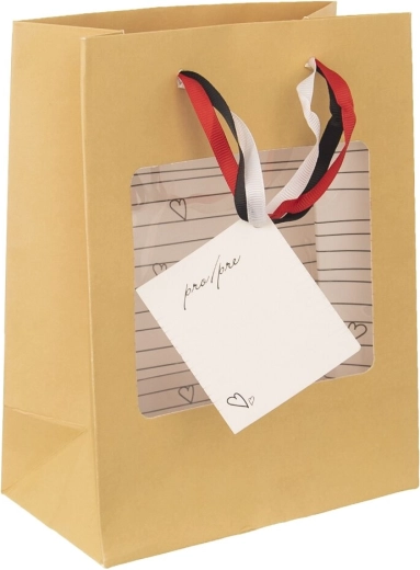 Bolsa de papel de regalo con ventana con motivo de corazones 18 × 10 × 23 cm