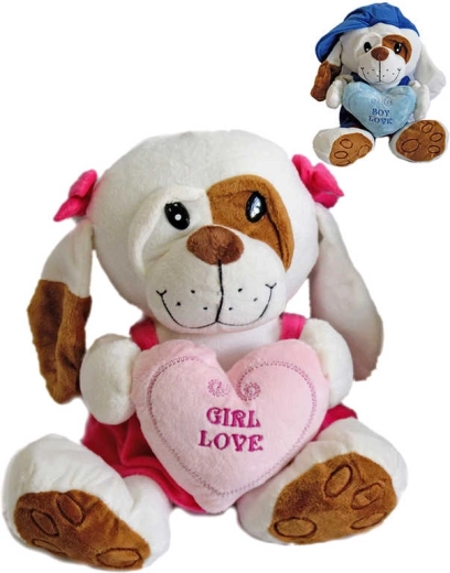 Perrito de peluche con ropita Love 25 cm con corazoncito - 1 pieza