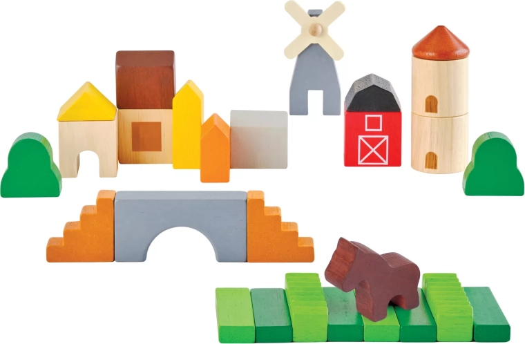 PlanToys set de construcción de madera en el campo (Country Blocks)
