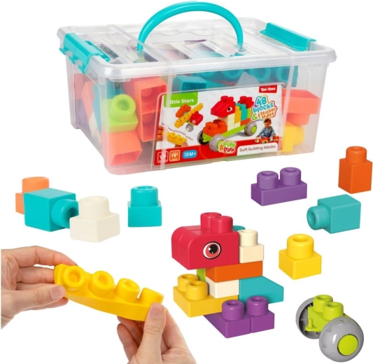 Juego de construcción blando para bebés 48 piezas en caja transparente con asa
