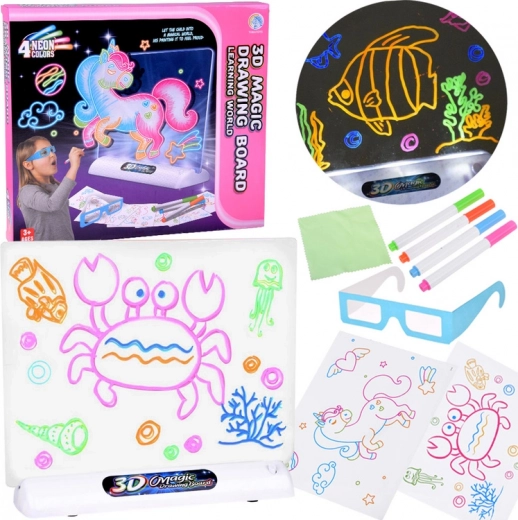 Pizarra luminosa de dibujo 3D con LED, rotuladores y gafas 3D
