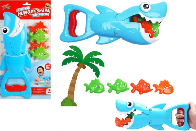 Juego de baño: tiburón cazador de pececitos azul