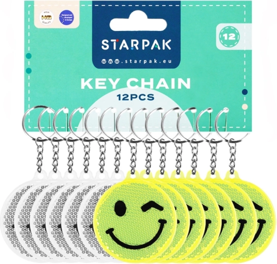 Colgante reflectante de carita sonriente 7 cm – mix de 2 variantes, paquete de 12 uds.