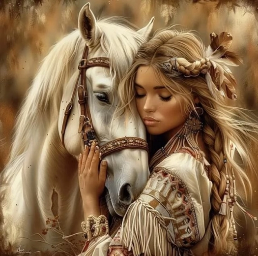 Pintura de diamantes: india con caballo 30 × 40 cm