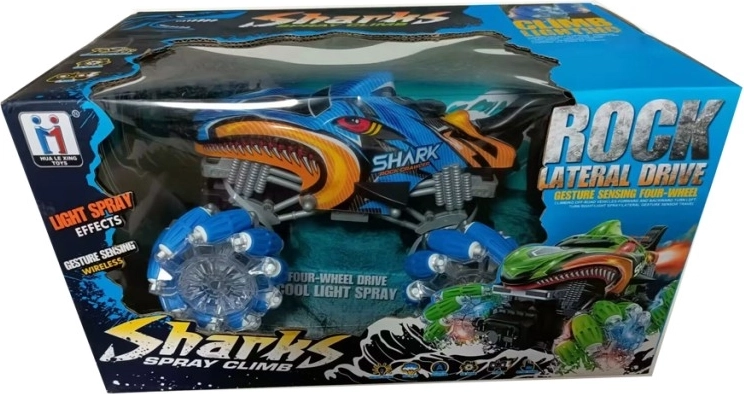 Coche RC tiburón azul con efecto de niebla y 2,4 GHz