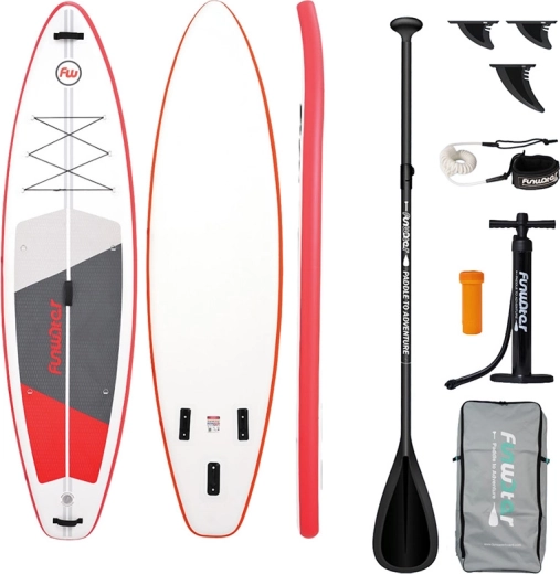 FunWater paddleboard hinchable SUP set 335 × 84 × 15 cm, rojo‑blanco