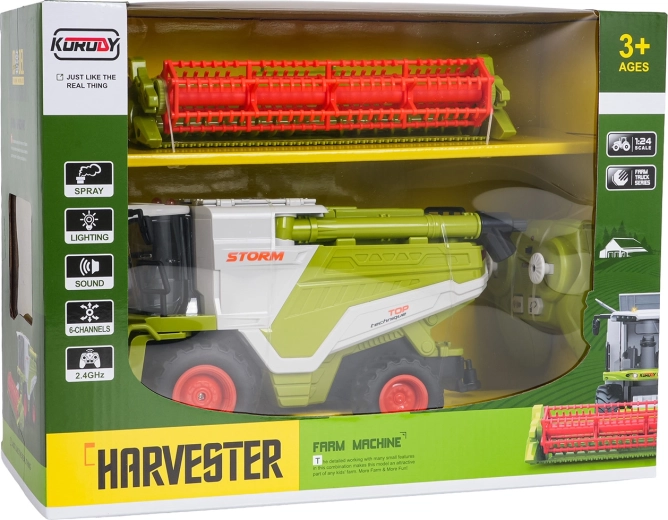 Cosechadora RC infantil 1:24 verde con efecto de humo
