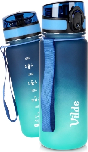 Botella de agua Vilde 500 ml azul turquesa con medidor