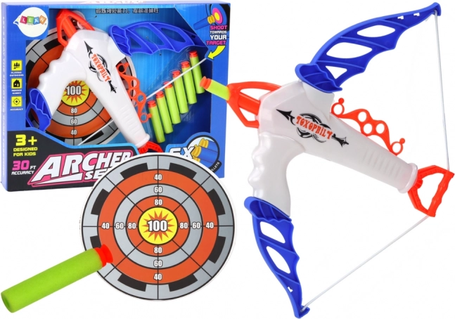Arco con diana para flechas de espuma con ventosa, 6 uds.