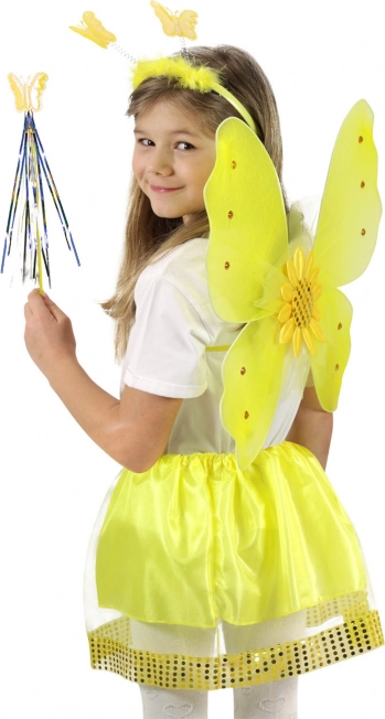 Disfraz infantil de girasol con alas, falda y varita
