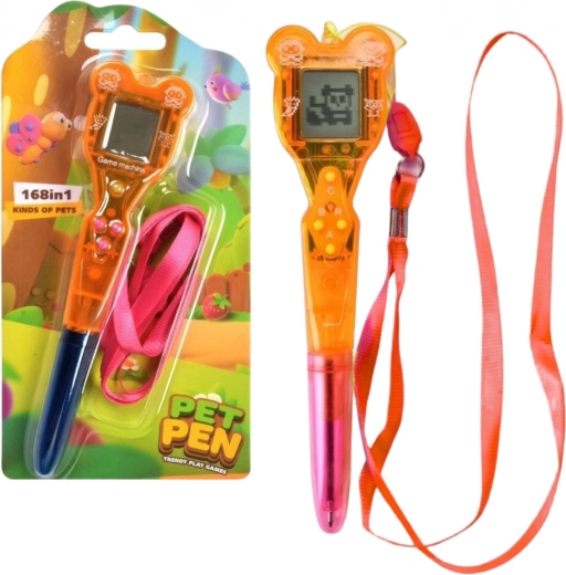 Bolígrafo electrónico con juegos 168 en 1 con cordón – rosa‑naranja