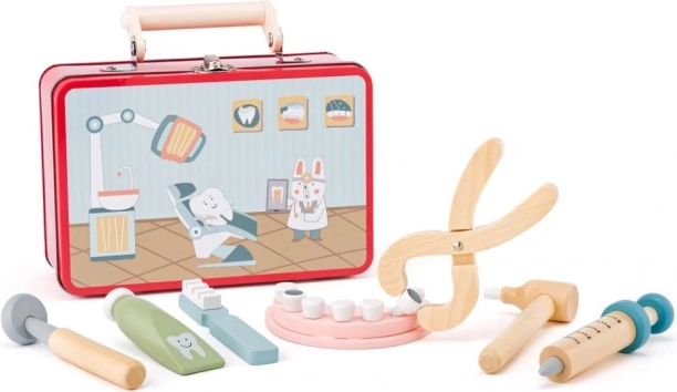 Set de dentista para niños pequeños: kit médico de madera en caja metálica