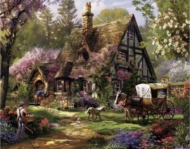 Pintura de diamantes – cabaña rural 30 × 40 cm