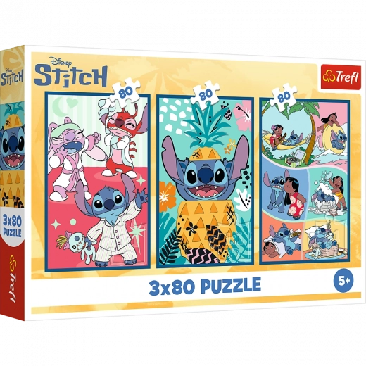 Puzzle Lilo & Stitch: Tres puzzles en uno - Stitch 3x80 piezas