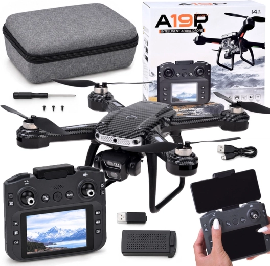 Dron RC A19P con cámara HD, mando con pantalla y evitación de obstáculos