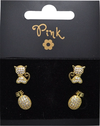 Set de pendientes chapados en oro – monito y piña (4 uds)