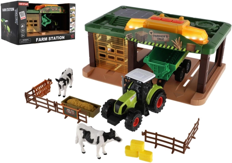 Granja con tractor, garaje y accesorios
