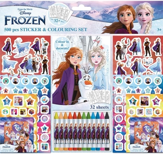 Set de pegatinas con láminas para colorear y ceras Frozen