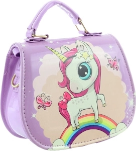 Bolso infantil morado con unicornio