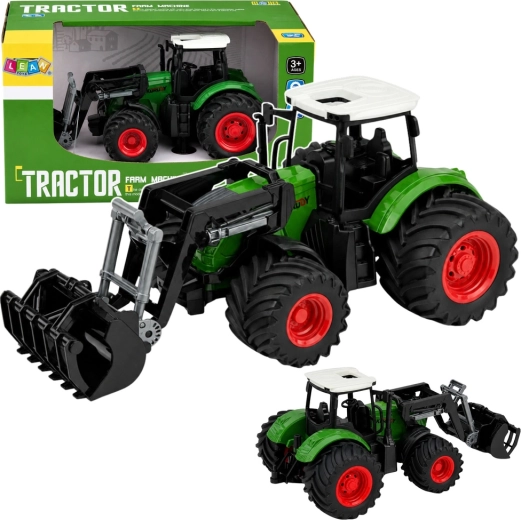 Tractor de granja con cargador frontal 1:24, ruedas de goma, verde