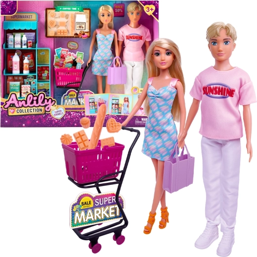 Set de muñecas para supermercado con carrito de compras