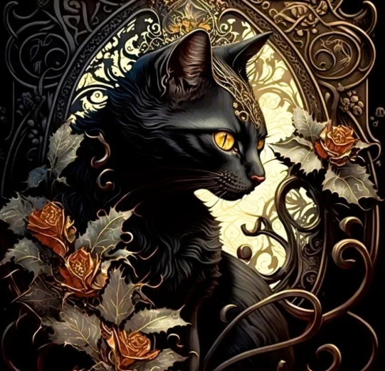 Pintura de diamantes Gato negro 30 × 40 cm