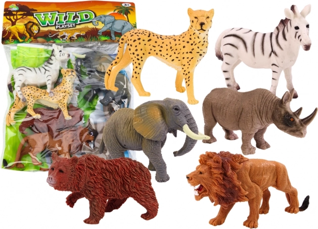 Set de figuras de animales salvajes – 6 uds.: elefante, león, rinoceronte
