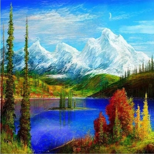 Pintura de diamantes Lago de montaña 30 × 40 cm