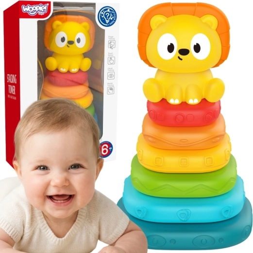 Woopie Baby pirámide sensorial – torre apilable con leoncito (a partir de 6 meses)