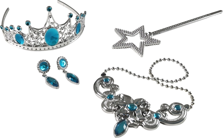 Set de princesa azul con corona y joyas