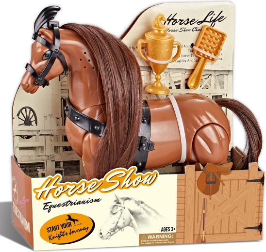 Caballo de montar marrón con accesorios y sonido