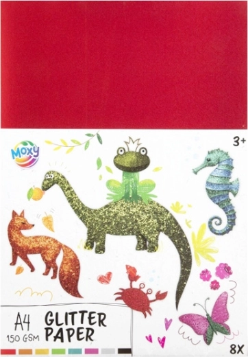 Papel de colores con purpurina A4, 8 hojas