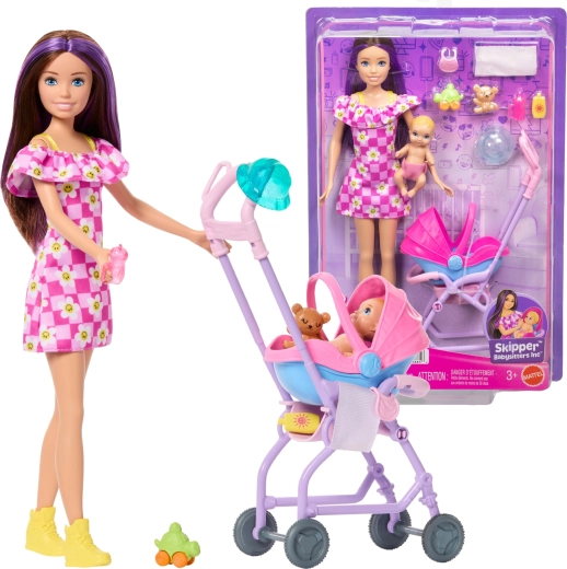 Muñeca Barbie Skipper niñera con bebé y cochecito