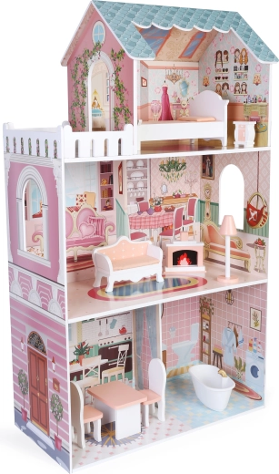 Casa de muñecas de madera Babu Leia con 10 accesorios
