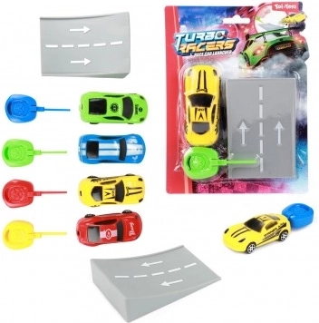 Coche lanzador con rampa, de plástico 9 cm, 4 colores