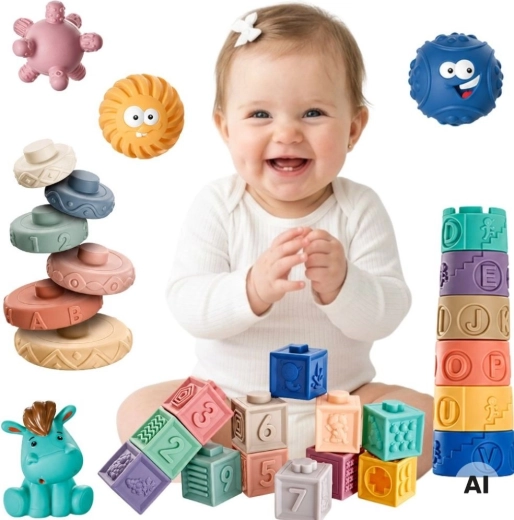 Woopie Baby cubos y pelotas sensoriales blandos 27 uds.